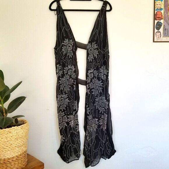 Foley + Corinna Beaded Floral Silk Cardigan Draped Open Front Vest XS - Picture 1 of 9